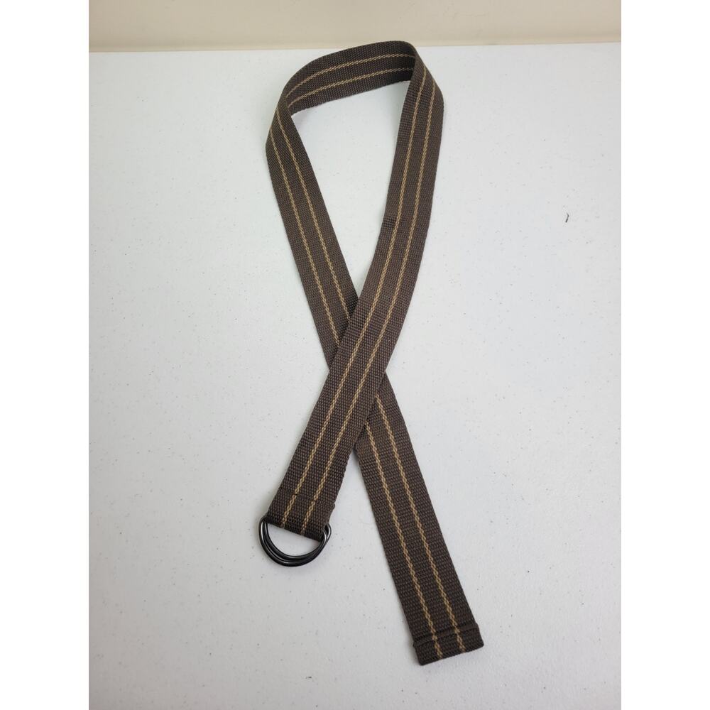 Belt D-Buckle Brown Striped Canvas Adjustable Military Webbing Women's Size 48"‎